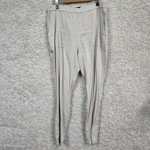 Theory Northsound Caliver Pants Women 8 Beige Linen Blend Tapered Elastic Waist